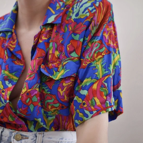 Tropical Print Button Down Shirts